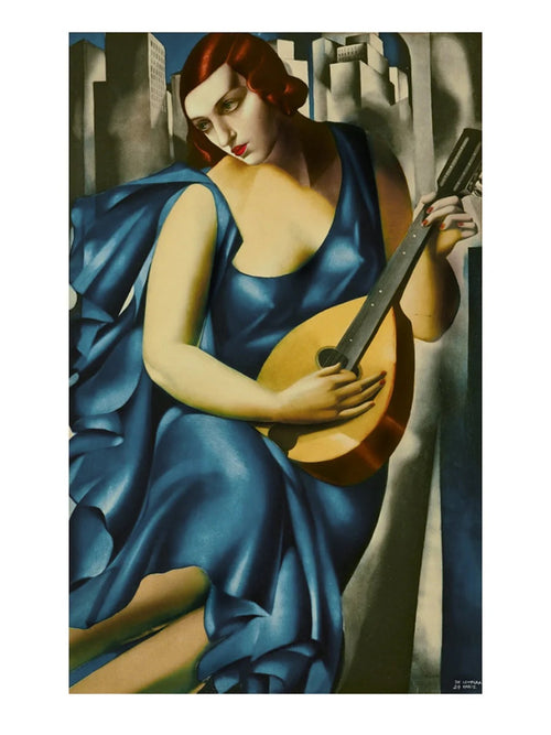 Art Print Tamara De Lempicka Donna in Blu suona mandolino 60x80cm TDL 16 | Yourdecoration.com