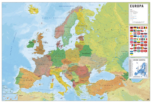 Grupo Erik GPE5443 Physical Political Map Of Europe Ita Poster 91,5X61cm | Yourdecoration.com