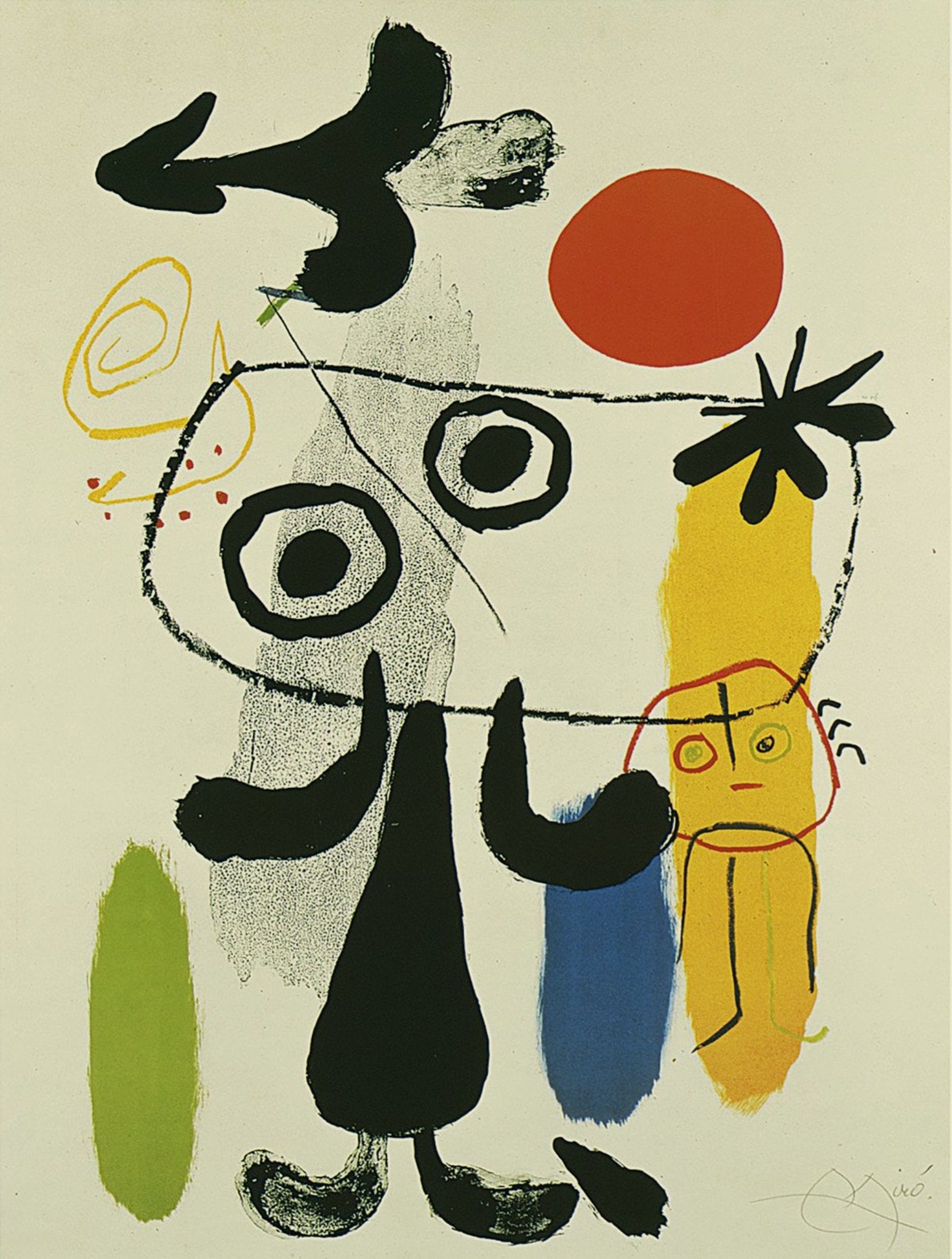 Art Print Joan Miro Figur gegen rote Sonne II 70x100cm