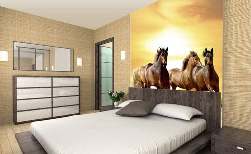 Dimex Horses in Sunset Wall Mural 225x250cm 3 Panels Ambiance | Yourdecoration.com
