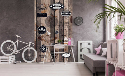 Dimex Vintage Labels Wall Mural 150x250cm 2 Panels Ambiance | Yourdecoration.com