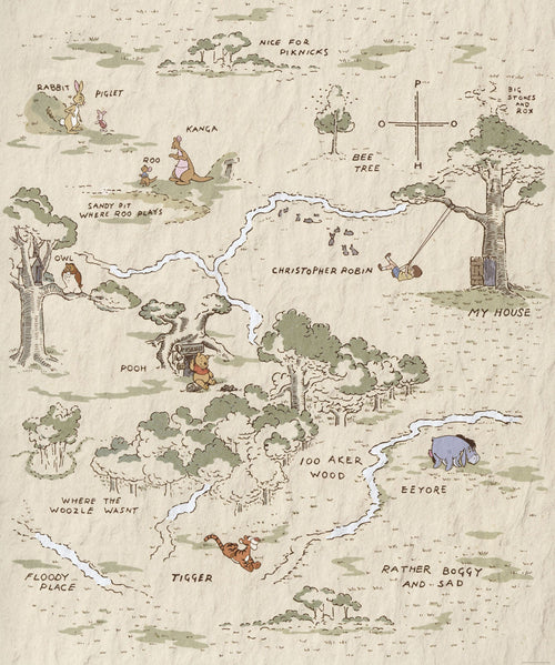 Komar Non Woven Wall Mural Iadx4 042 Winnie The Pooh Map | Yourdecoration.com