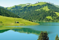 Wizard+Genius Swiss Mountain Lake Launensee Gstaad Non Woven Wall Mural 384x260cm 8 Panels | Yourdecoration.com