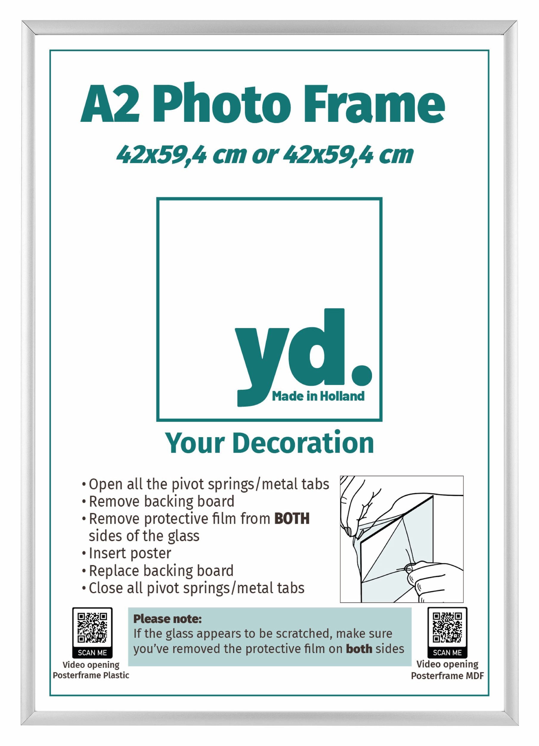 Aurora Aluminium Photo Frame 42x59 4cm A2 set of 3 Silver Front Oblique Insert Sheet | Yourdecoration.com