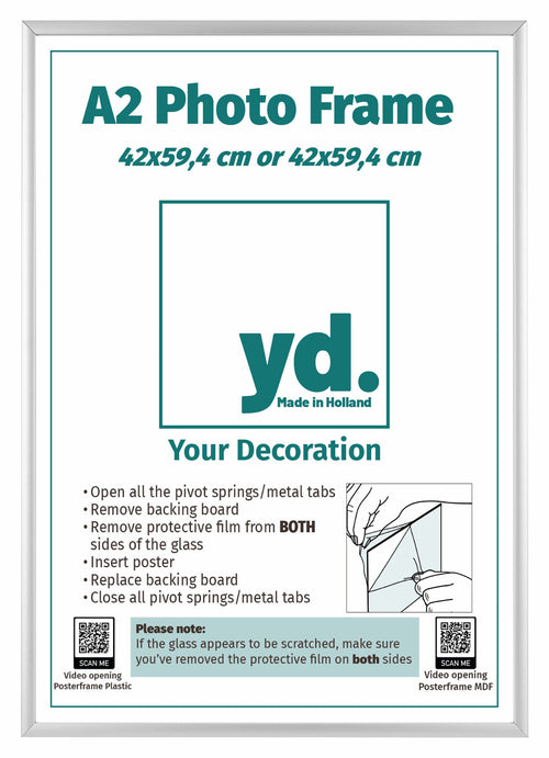 Aurora Aluminium Photo Frame 42x59 4cm A2 set of 3 Silver Front Oblique Insert Sheet | Yourdecoration.com