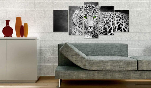 Canvas Print Leopard Black and White 5 Panels 100x50cm