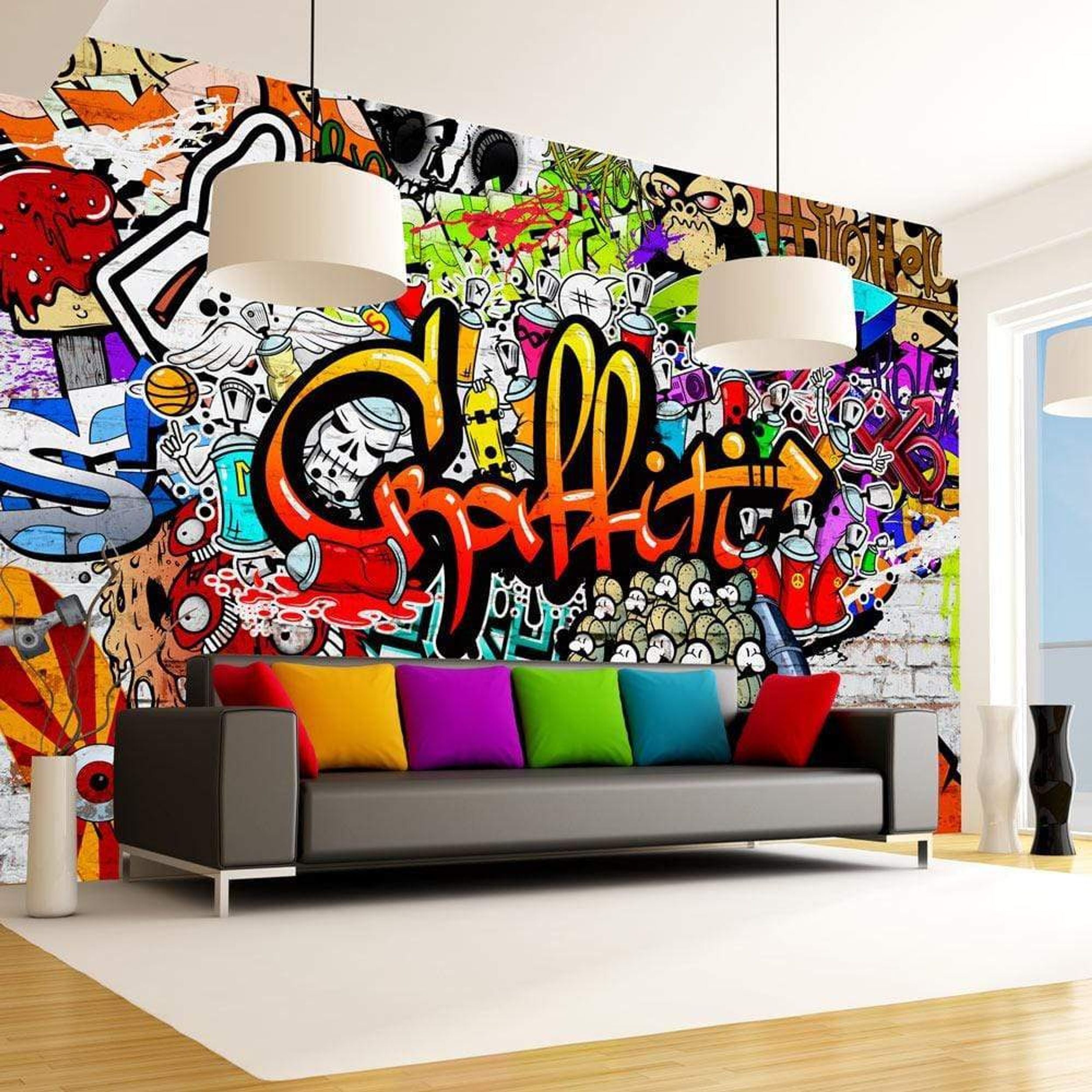Wall Mural - Colorful Graffiti 200x140cm - Non-Woven Murals