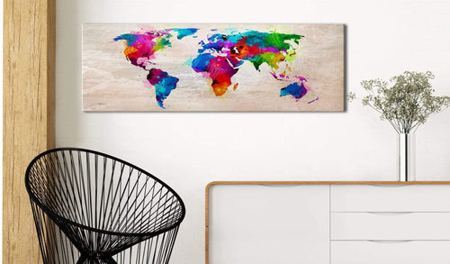 Canvas Print World Map Finesse of Colours 135x45cm