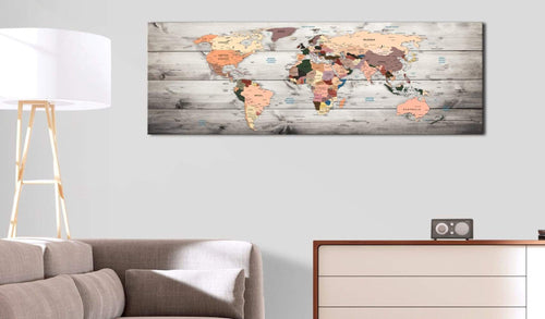 Canvas Print World Maps Wooden Travels 150x50cm