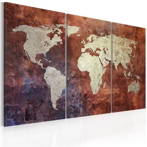 Canvas Print Rusty kaart van de Wereld 3 Panels 60x40cm