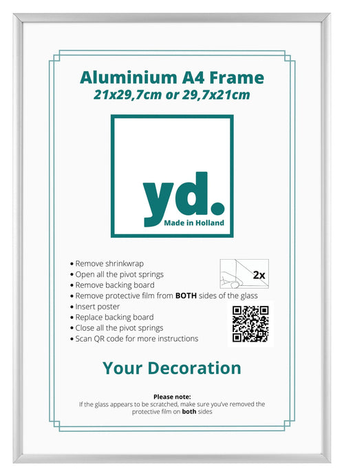 Aurora Aluminium Photo Frame 21x29 7cm A4 set of 2 Silver Front Insert Sheet | Yourdecoration.com