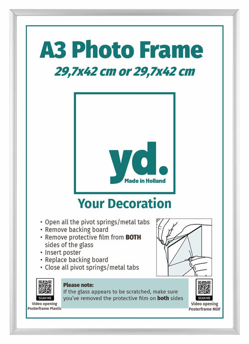 Aurora Aluminium Photo Frame 29 7x42cm A3 set of 3 Silver Front Oblique Insert Sheet | Yourdecoration.com