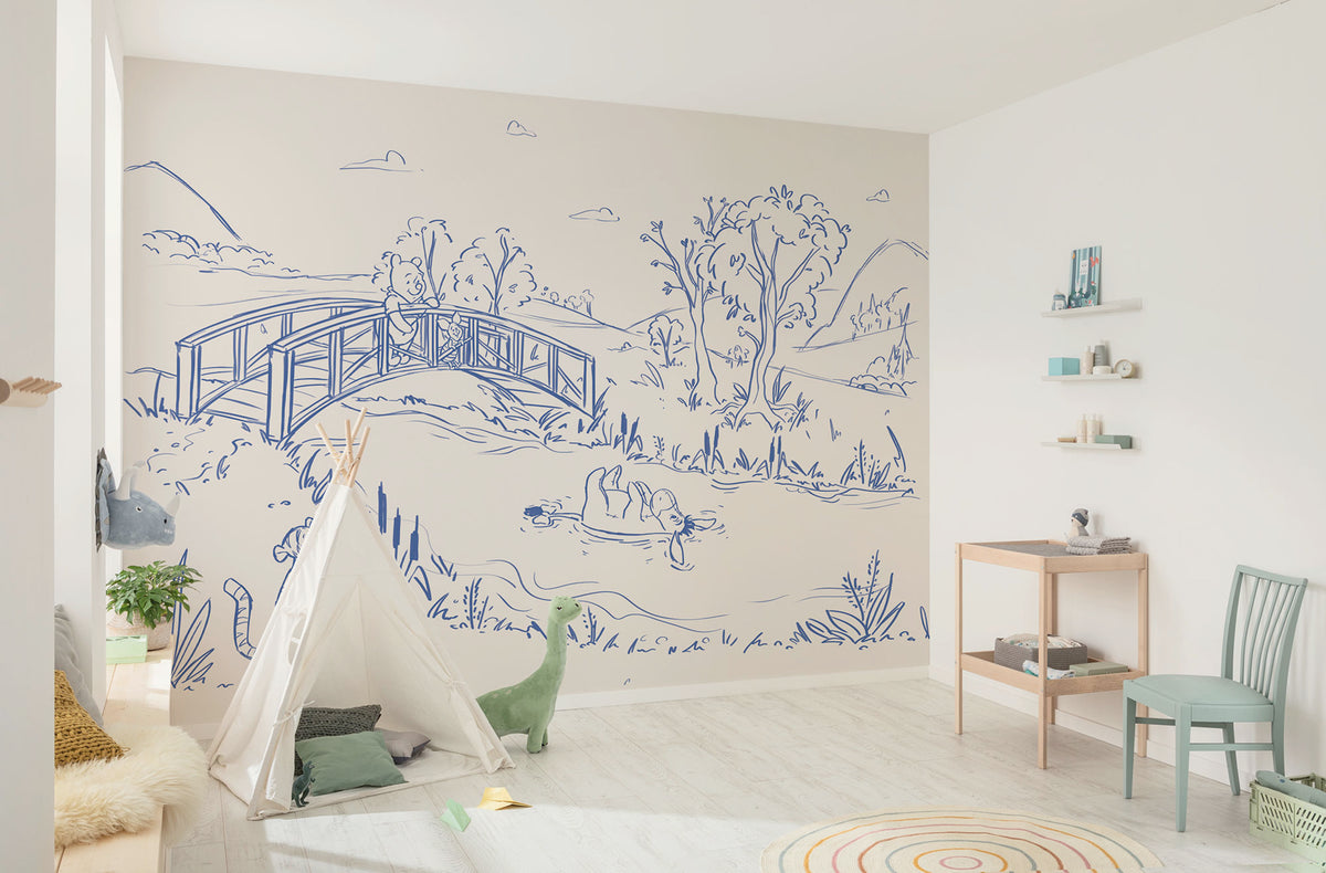 Disney Winnie the Pooh Blue Ink Interior Wall Mural DX7 235 | Yourdecoration.com