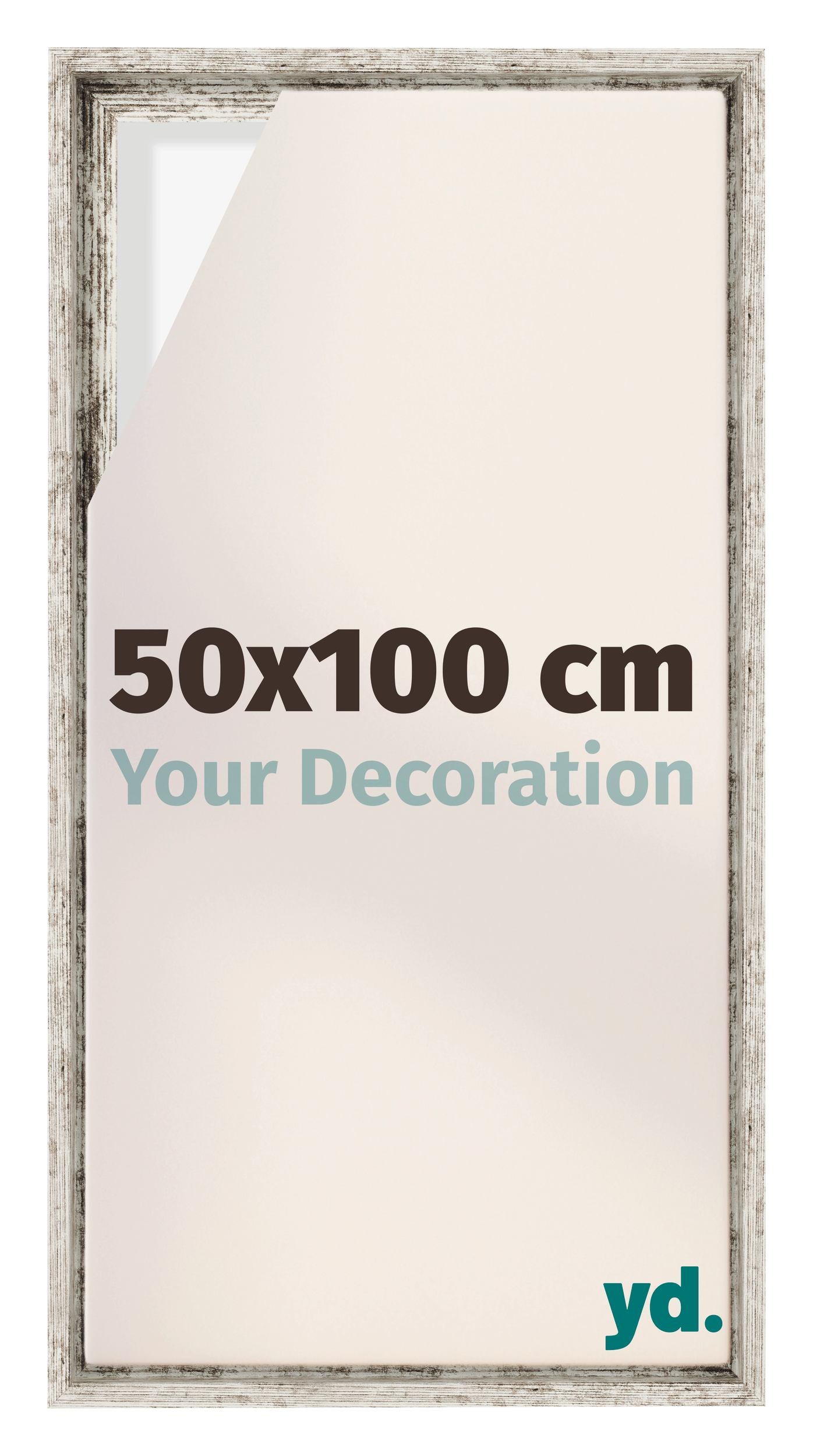 Lyon MDF Canvas Floater Frame 50x100cm White Vintage Voorzijde Maat | Yourdecoration.com