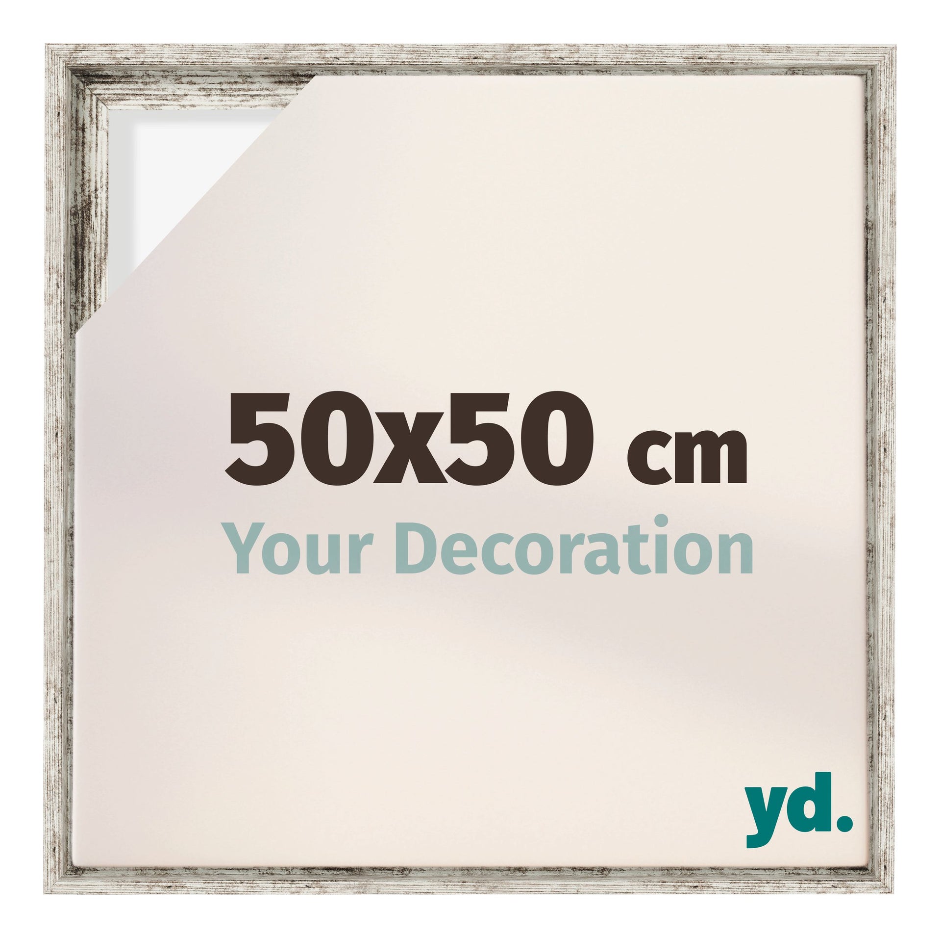 Lyon MDF Canvas Floater Frame 50x50cm White Vintage Voorzijde Maat | Yourdecoration.com