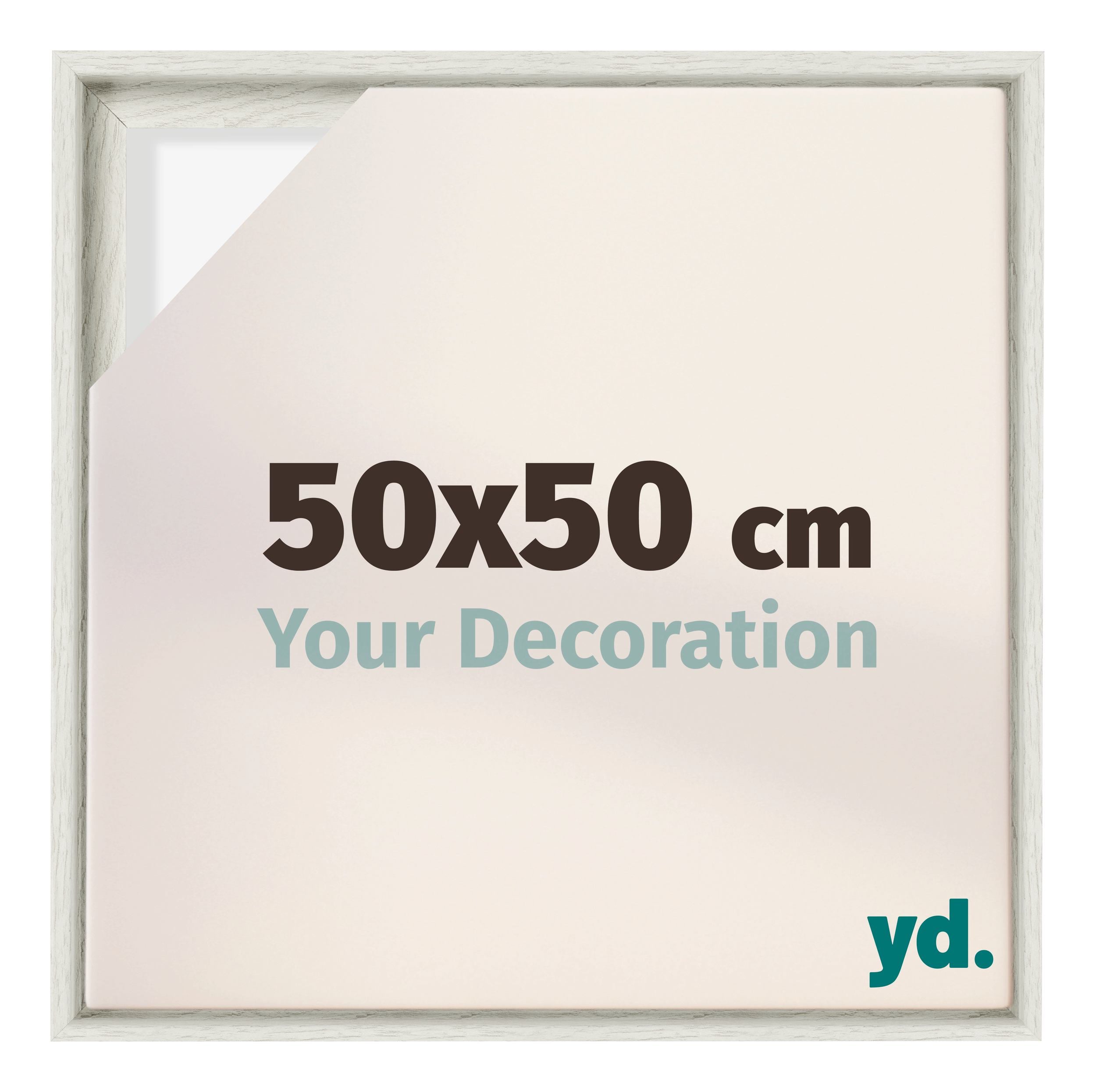 Lyon MDF Canvas Floater Frame 50x50cm White Wash Voorzijde Maat | Yourdecoration.com
