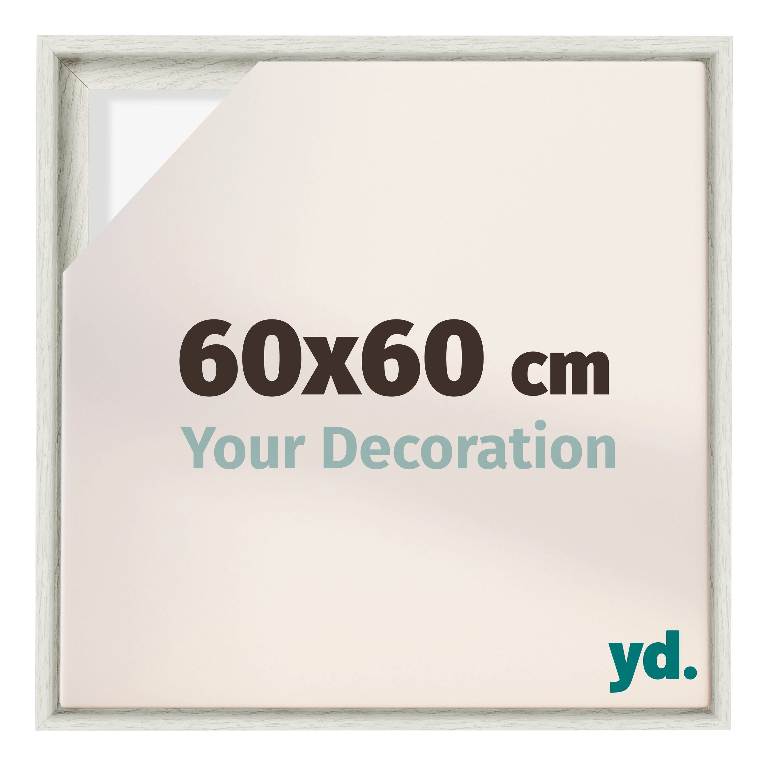 Lyon MDF Canvas Floater Frame 60x60cm White Wash Voorzijde Maat | Yourdecoration.com