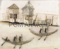 PGM NOJ 317 Jan Eelse Noordhuis Boats on the River II Art Print 60x50cm | Yourdecoration.com