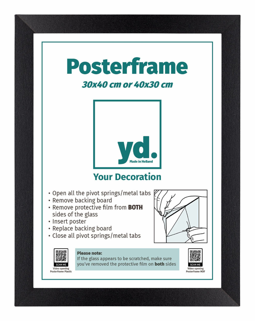 Poster Frame MDF 30x40cm Black Mat Front Size | Yourdecoration.com