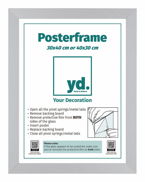 Poster Frame MDF 30x40cm Mat Silver Front Size | Yourdecoration.com