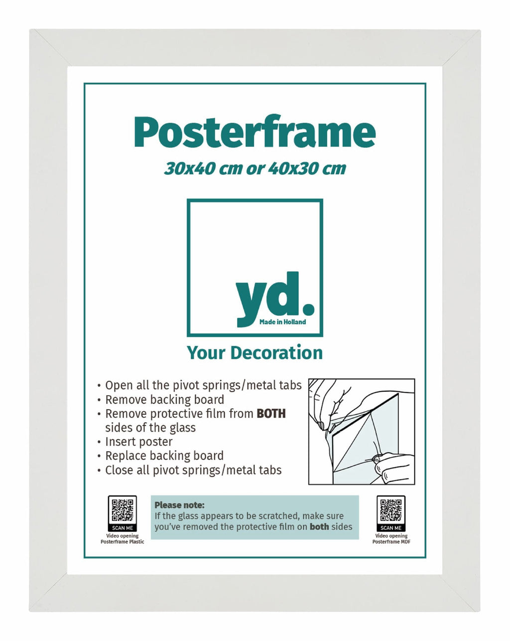 Poster Frame MDF 30x40cm White Mat Front Size | Yourdecoration.com
