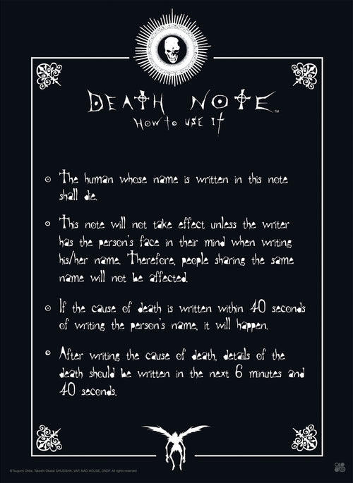 Death Note Rules Poster 38X52cm | Yourdecoration.com
