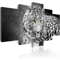 Canvas Print Leopard Black and White 5 Panels 100x50cm