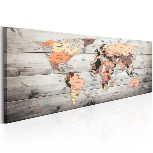 Canvas Print World Maps Wooden Travels 150x50cm