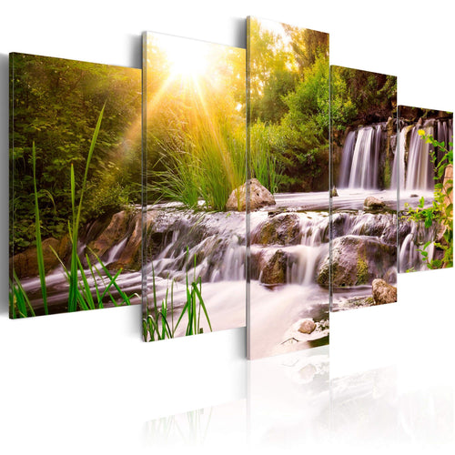 Canvas Print Forest Waterfall 5 Panels 100x50cm