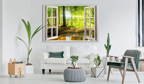 Canvas Print Window View on Forest 90x60cm