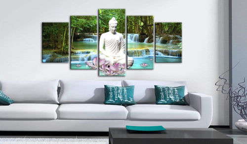 Canvas Print Zen Waterfall 5 Panels 100x50cm
