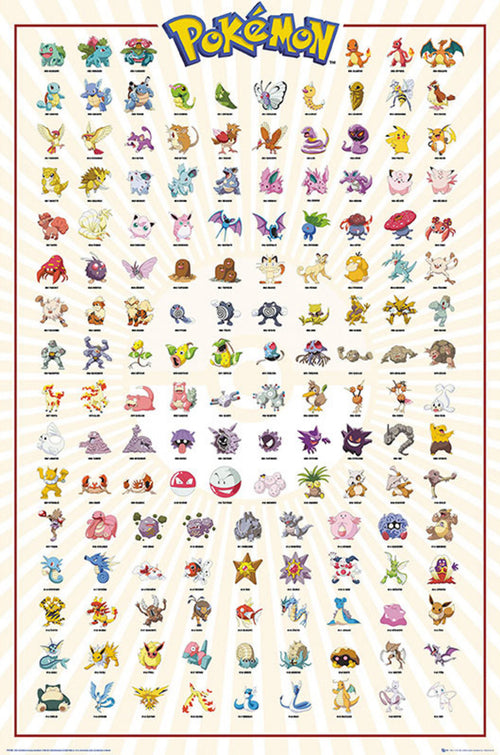 Gbeye FP4380 Pokemon Kanto 151 French Characters Poster 61x 91-5cm | Yourdecoration.com