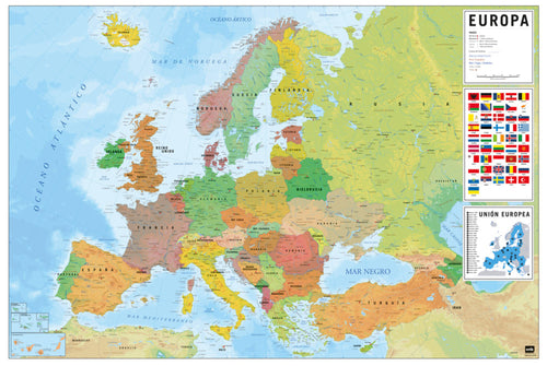 Grupo Erik GPE5441 Physical Political Map Of Europe Es Poster 91,5X61cm | Yourdecoration.com