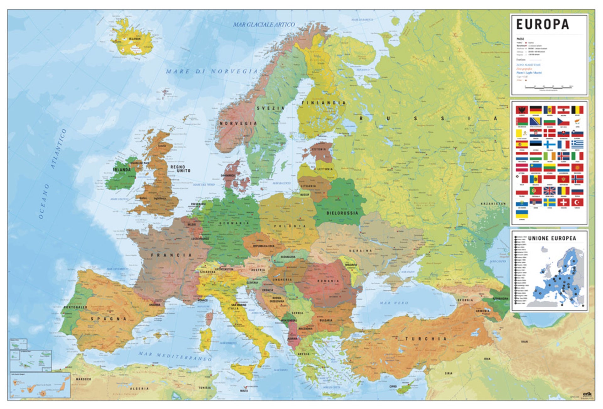 Grupo Erik GPE5443 Physical Political Map Of Europe Ita Poster 91,5X61cm | Yourdecoration.com