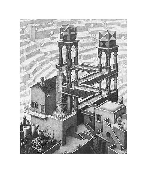 M. C. Escher Wasserfall Art Print 55x65cm | Yourdecoration.com