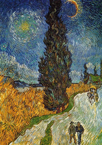 Vincent Van Gogh Landstrasse mit Zypresse und Stern Art Print 21x29.7cm | Yourdecoration.com