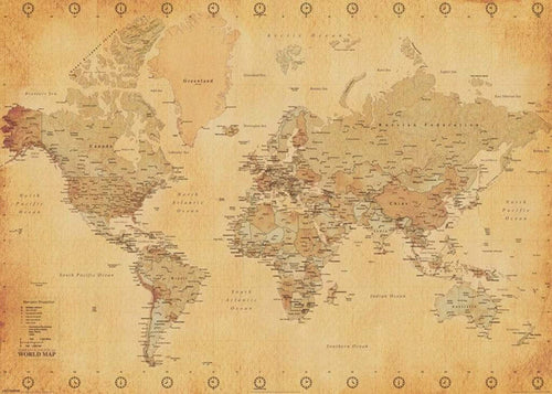 Pyramid World Map Vintage Style Poster 140x100cm | Yourdecoration.com