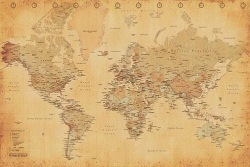 Pyramid World Map Vintage Style Poster 91,5x61cm | Yourdecoration.com