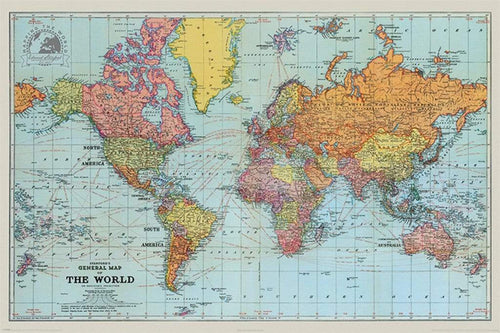 Pyramid Stanfords General Map of the World Colour Poster 91,5x61cm | Yourdecoration.com