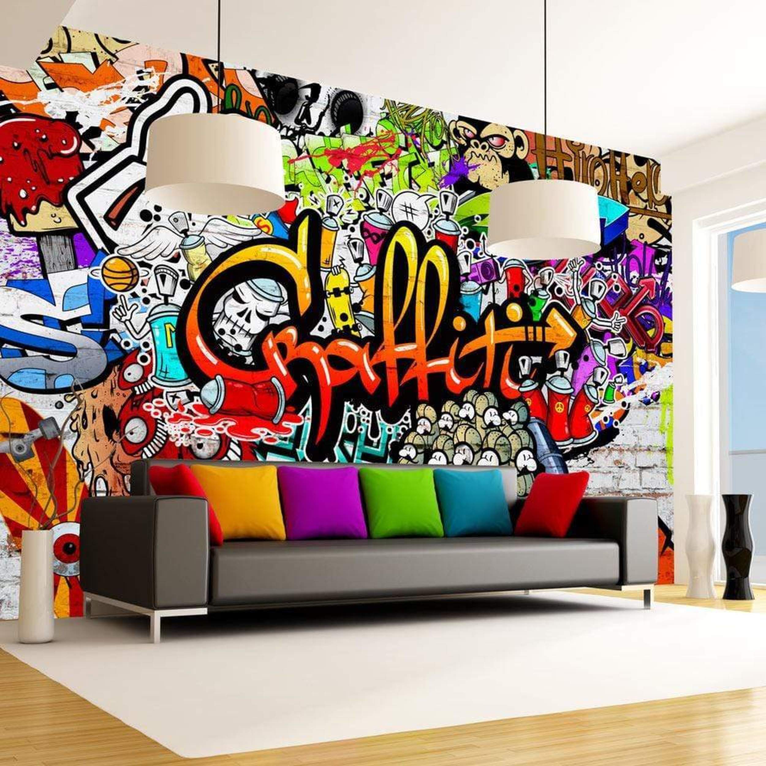 Wall Mural - Colorful Graffiti 250x175cm - Non-Woven Murals