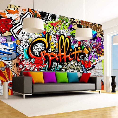 Wall Mural - Colorful Graffiti 250x175cm - Non-Woven Murals