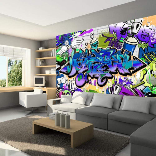Wall Mural - Graffiti Violet Theme 100x70cm - Non-Woven Murals