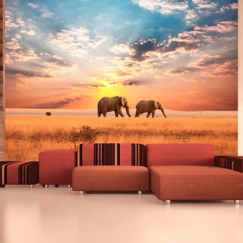 Wall Mural - Afrikaanse Savanne Olifanten 250x193cm - Non-Woven Murals