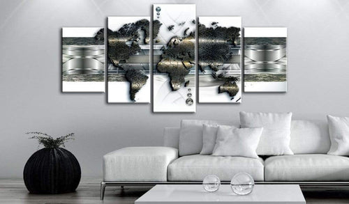 Canvas Print Metal World Map 5 Panels 100x50cm