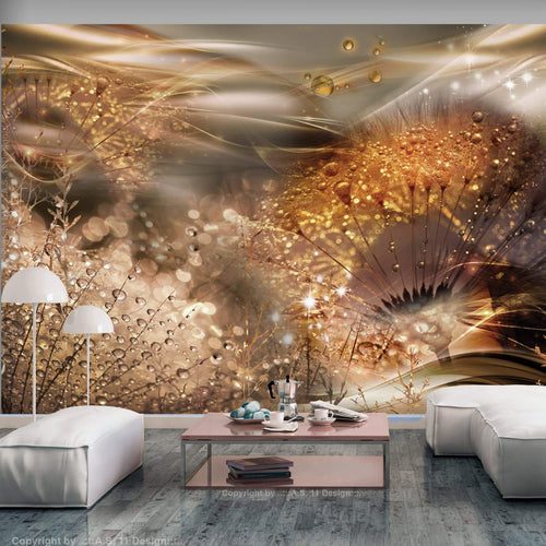 Wall Mural - Dandelions World Gold 350x245cm - Non-Woven Murals