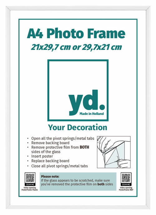 Aurora Aluminium Photo Frame 21x29 7cm A4 White Front Insert Sheet | Yourdecoration.com