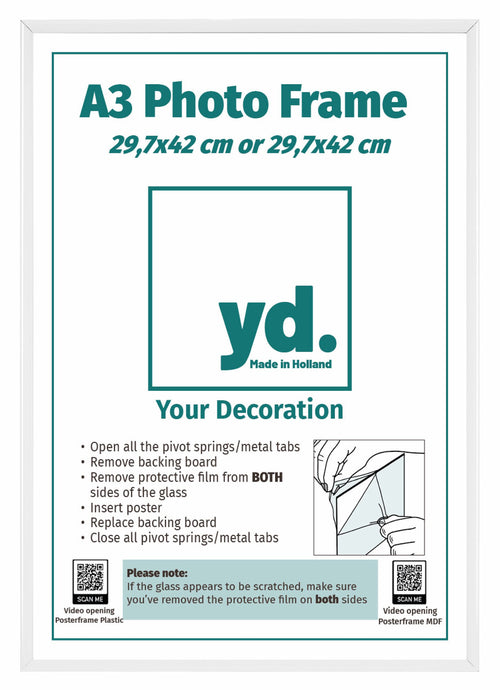 Aurora Aluminium Photo Frame 29 7x42cm A3 set of 2 White Front | Yourdecoration.com