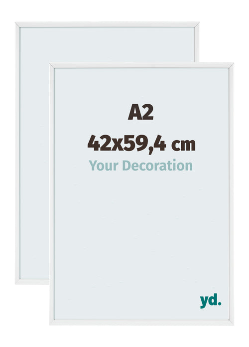 Aurora Aluminium Photo Frame 42x59-4cm A2 Set Van 2 White High Gloss Front Size | Yourdecoration.com