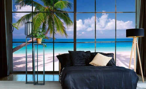 Dimex Beach Window View Wall Mural 375x250cm 5 Panels Ambiance | Yourdecoration.com