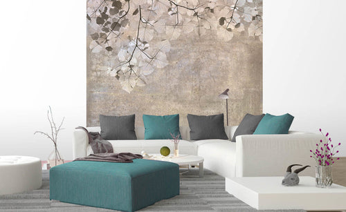 Dimex Beige Leaves Abstract Wall Mural 225x250cm 3 Panels Ambiance | Yourdecoration.com
